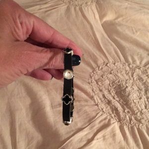 Black leather-like decorated bracelet